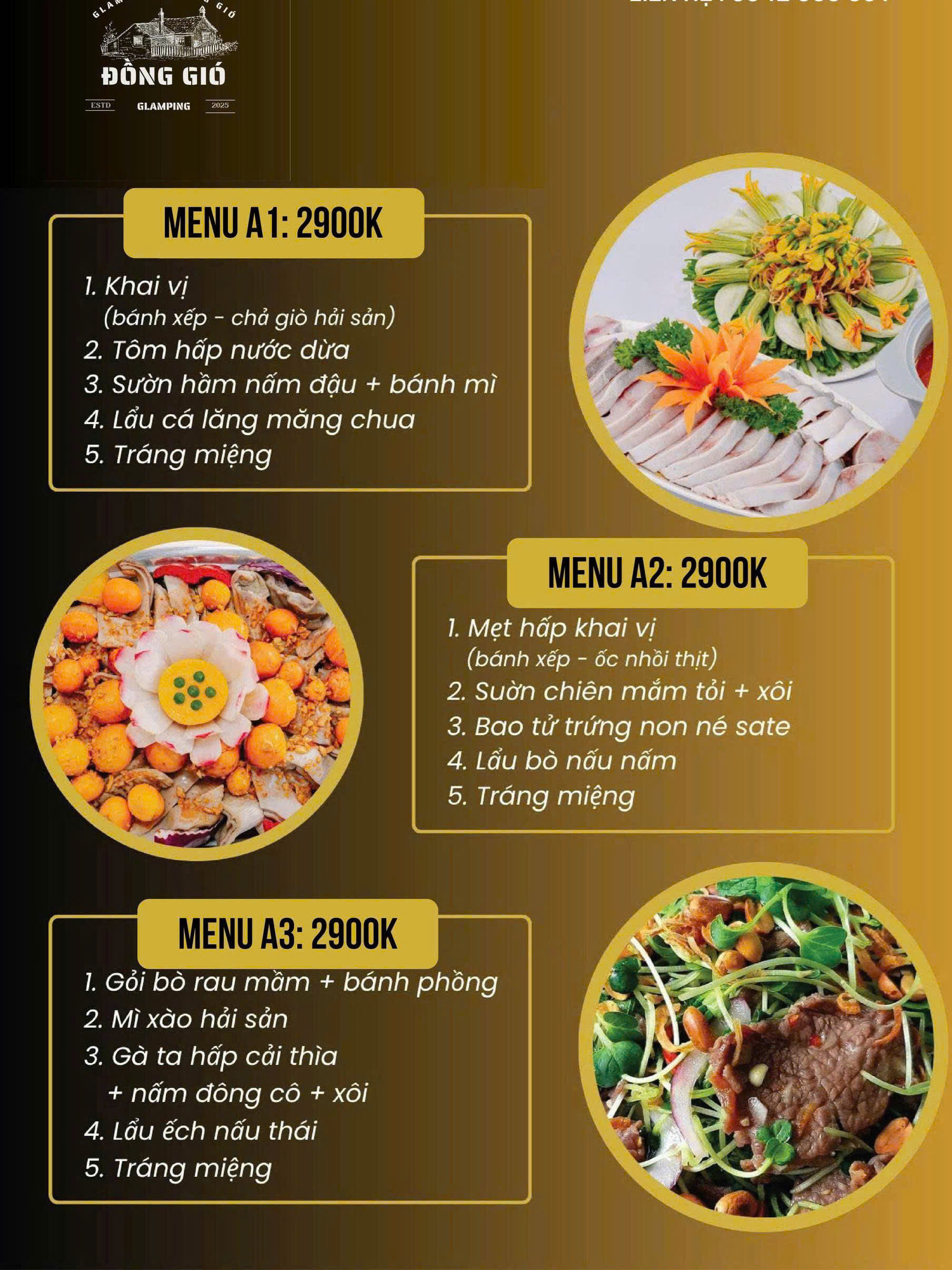 Menu đặt bàn tiệc loại 2 tại Đồng Gió